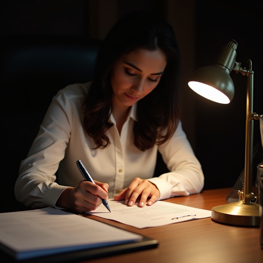 Person at desk completing a formal complaint form